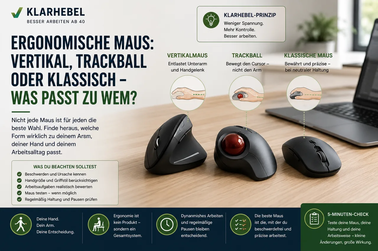 Ergonomische Maus – Vertikalmaus, Trackball und klassische Maus im Vergleich
