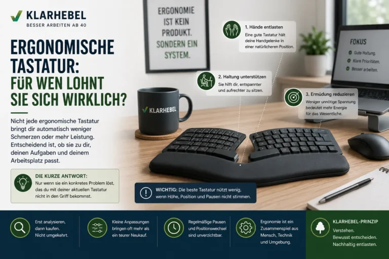 Ergonomische Tastatur – geteilte Tastatur an einem Büroarbeitsplatz
