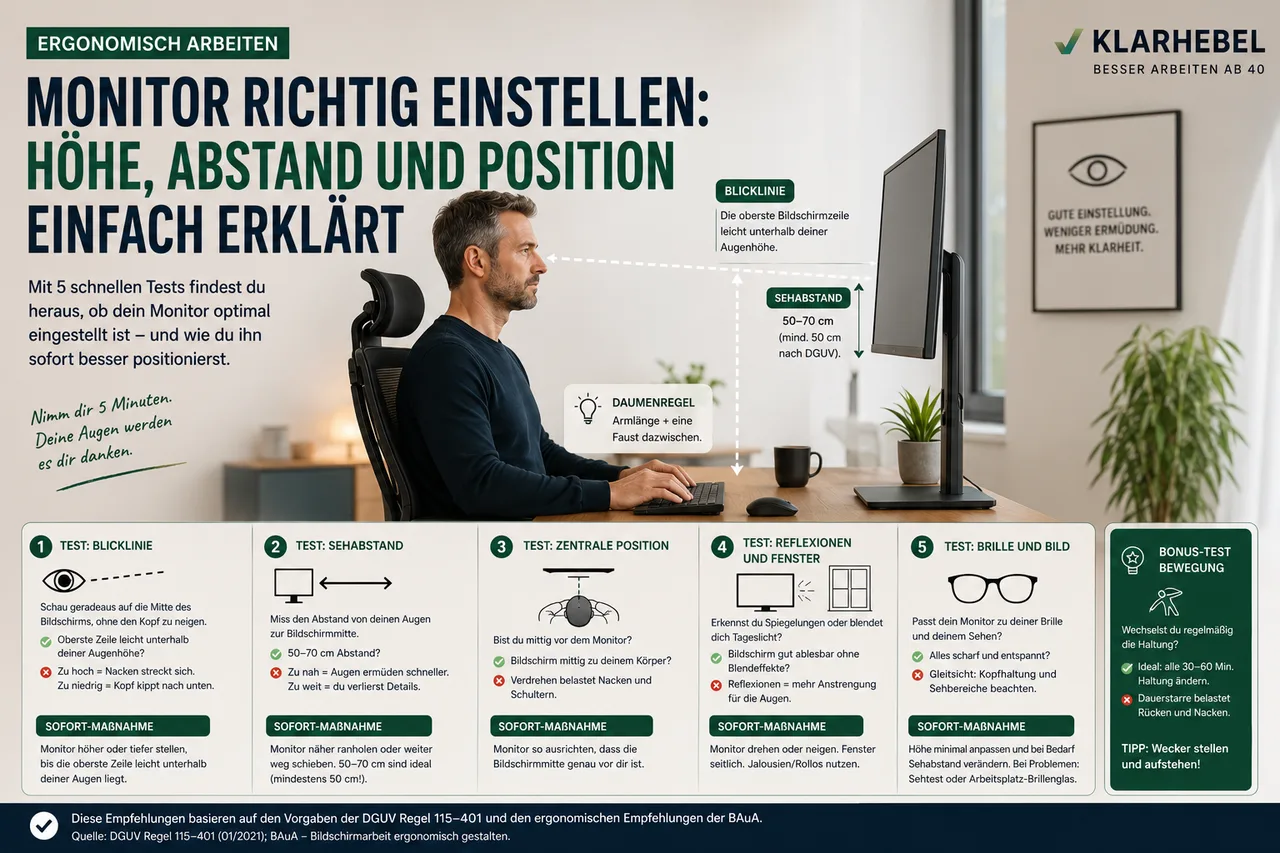 Monitor richtig einstellen – Höhe, Abstand und Position ergonomisch prüfen