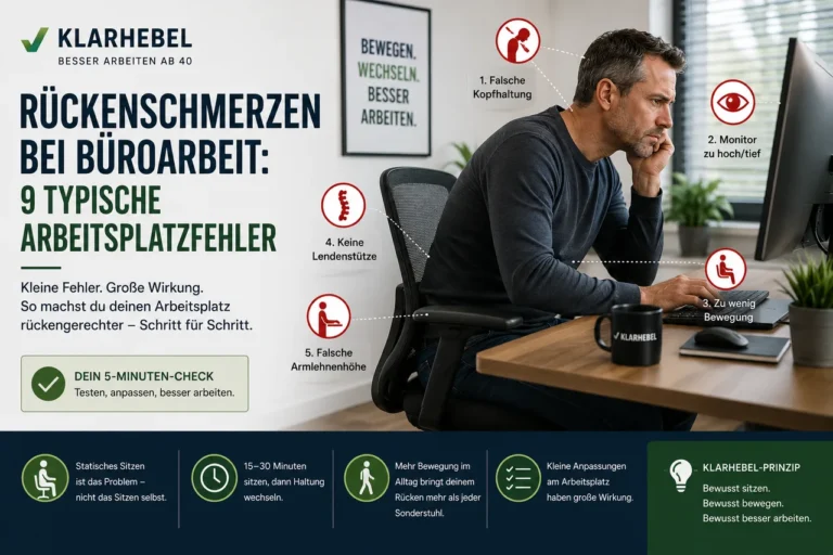 Rückenschmerzen bei Büroarbeit – typische Arbeitsplatzfehler ergonomisch prüfen