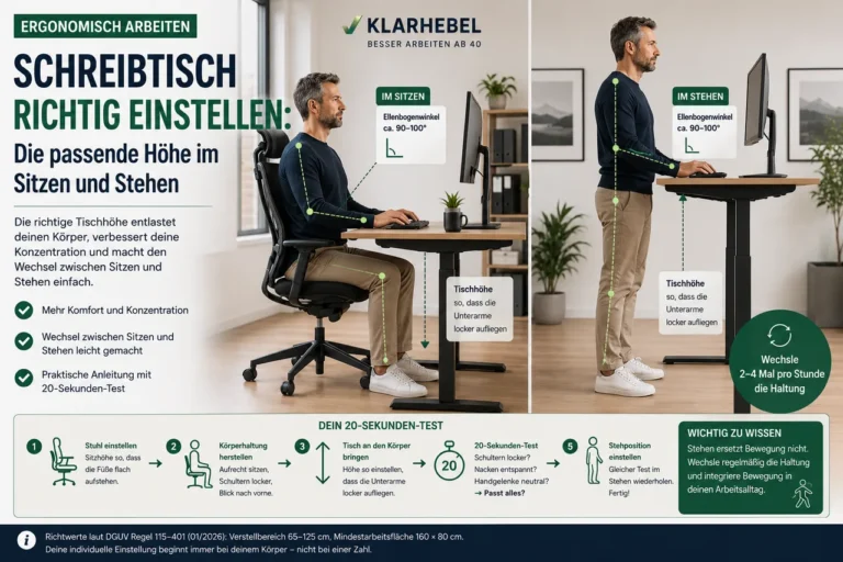 Schreibtisch richtig einstellen – passende Höhe im Sitzen und Stehen