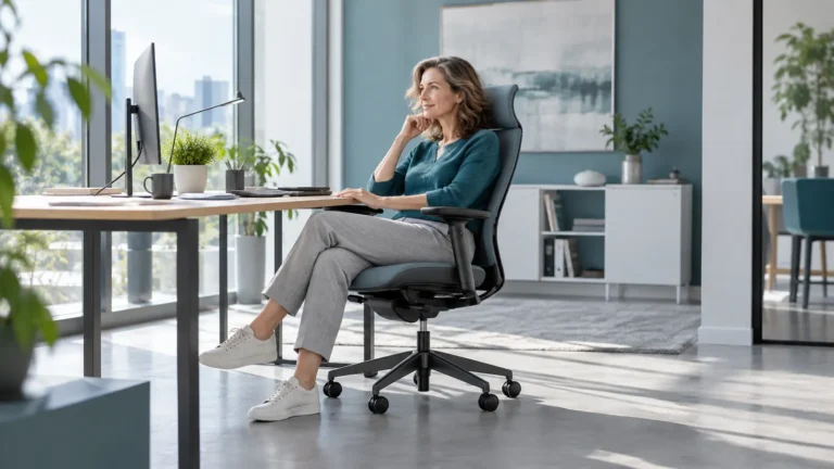 Ergonomischer Bürostuhl für langes Sitzen an einem modernen Bildschirmarbeitsplatz