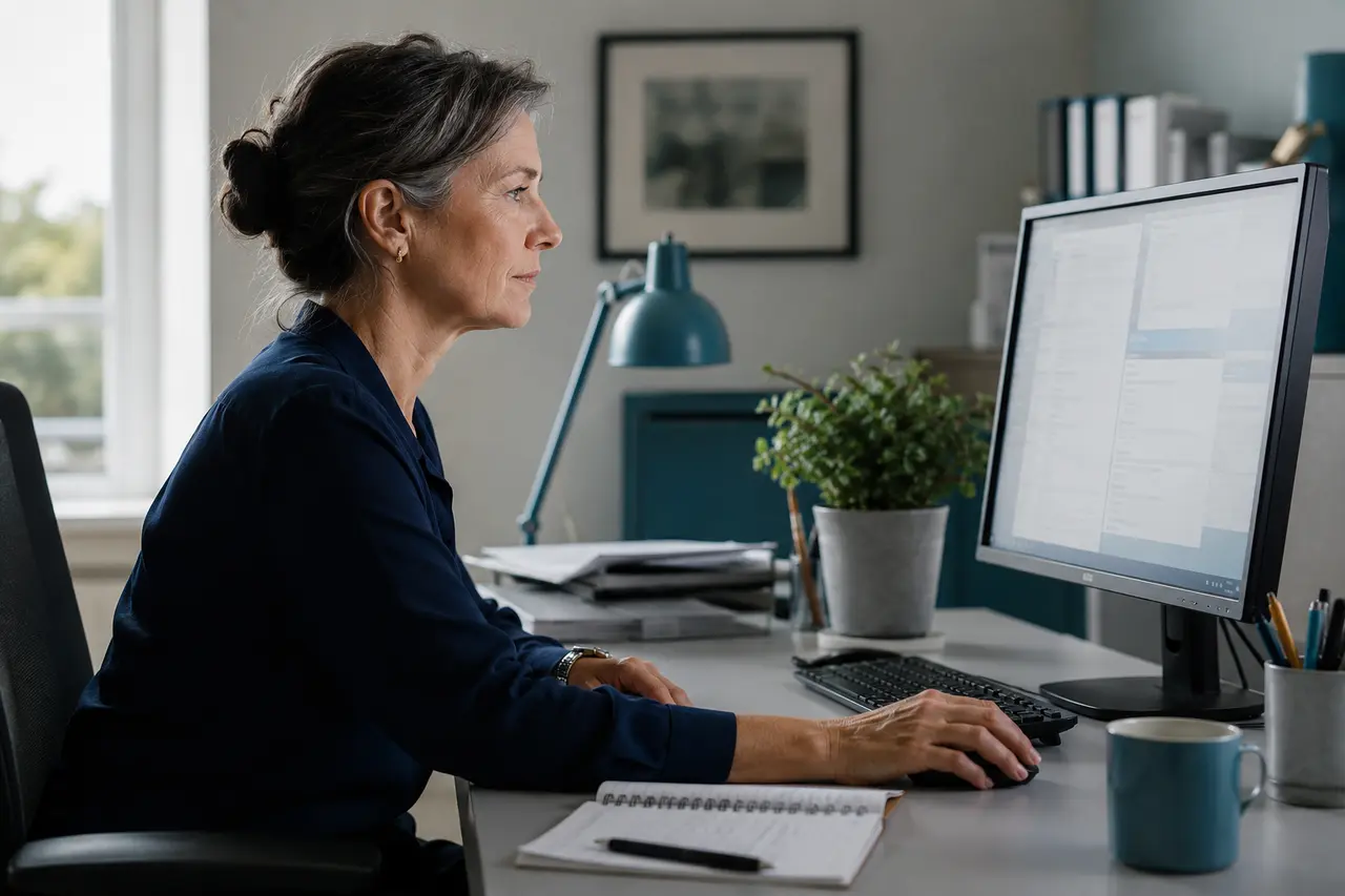Übersichtlicher E-Mail-Arbeitsplatz mit Notizbuch